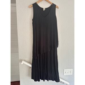 Sahalie NEW Black Layered Sleeveless Midi Dress Minimalist Vacation Resortwear